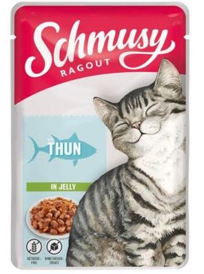 Schmusy ¦ Ragout mit Thunfisch in Jelly - 22 x 100g ¦ nasses Katzenfutter in Dosen