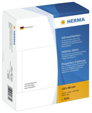 Herma 4331 4331 Adress-Etiketten - einzeln mit Abziehlasche, 130 x 80 mm, selbstkl