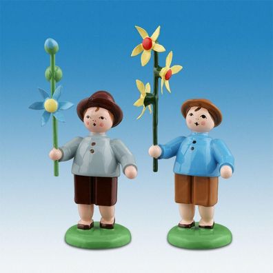 Holzfigur Blumenkinder 2-tlg bunt Höhe 6,5cm NEU Ganzjahresfigur Seiffen Erzgebir