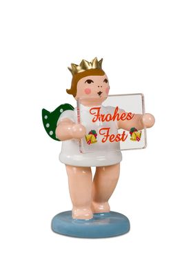 Holzfigur Engel mit Weihnachtsschild und Krone Höhe 6,5cm NEU Holzengel Instrumen