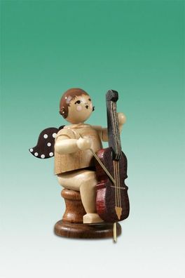 Holzfigur Musikantenengel mit Cello sitzend mit Krone natur Höhe 6,5cm NEU Holzen