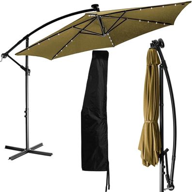 Stilista Ampelschirm 350 cm mit LED Beleuchtung und Kurbelvorrichtung, khaki/braun