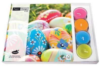 Paper+Design 191729 Kombibox Servietten mit Teelichtern Vibrant Eggs - 33 x 33