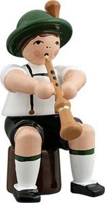 Holzfigur Musikanten mit Hut und Schalmei sitzend Höhe 7cm NEU Ganzjahresfigur Se