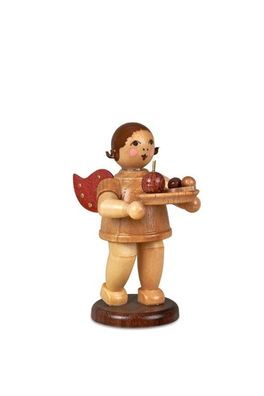 Holzfigur Geschenkeengel mit Weihnachtsteller und Krone natur Höhe 6,5cm NEU Holz