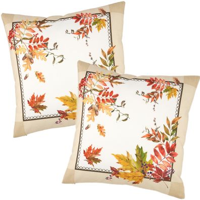 Kissenbezug Herbst 40x40 Aaron Blätter Kissenhülle 2er Set Kissen Sofa Reißverschluss