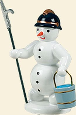 Holzfigur Schneemann Feuerwehrmann mit Eimer und Haken Höhe 6,5cm NEU Schneemänne