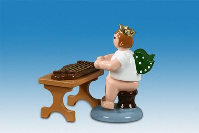 Holzfigur Engel sitzend mit Zither ohne Krone Höhe 6cm NEU Holzengel Gottesbote