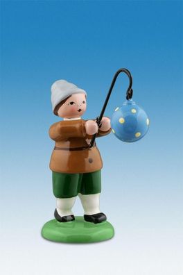 Holzfigur Lampionkind Junge mit blauen Lampion Höhe 6,5cm NEU Ganzjahresfigur Sei