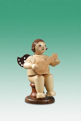 Holzfigur Musikantenengel mit Mandoline sitzend natur ohne Krone Höhe 6,5cm NEU H