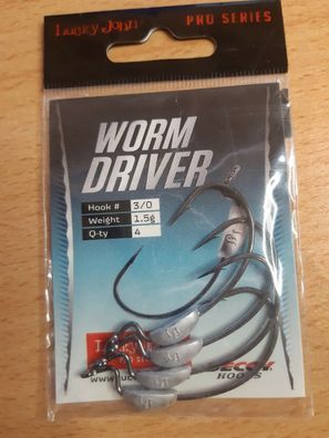 NEU 4x Lucky John Worm Driver Haken für Gummiköder Angelhaken Hook 3/0 1.5g