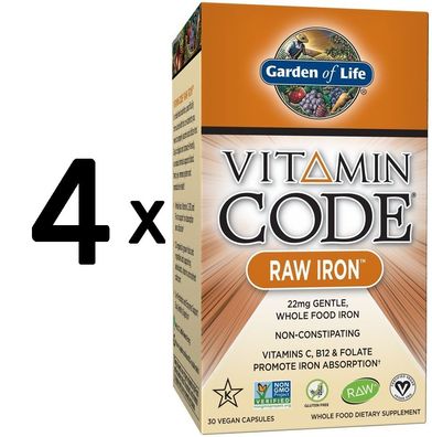 4 x Vitamin Code RAW Iron - 30 vcaps