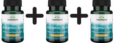 3 x Glutamic Acid, 500mg - 60 vcaps