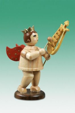 Holzfigur Musikengel mit Lyraglockenspiel und Krone Höhe 6,5cm NEU Holzengel Inst