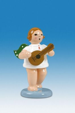 Holzfigur Engel mit Mandoline und Krone Höhe 6cm NEU Holzengel Instrument Seiffen