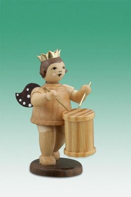 Holzfigur Musikantenengel mit Rührtrommel und Krone natur Höhe 6,5cm NEU Holzenge