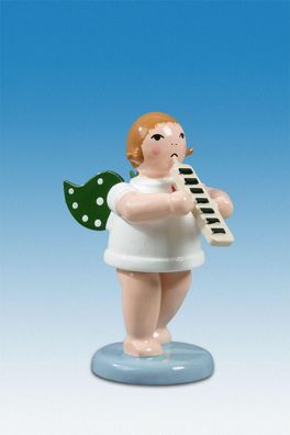 Holzfigur Engel mit Melodica ohne Krone Höhe 6cm NEU Holzengel Instrument Seiffen
