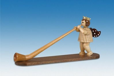 Holzfigur Musikengel mit Alphorn ohne Krone Höhe 6,5cm NEU Holzengel Instrument S