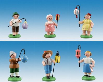 Holzfiguren Lampionkinder 6-teilig stehend bunt Höhe 6,5cm NEU Ganzjahresfigur Se