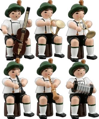 Holzfigur Musikanten mit Hut 6-teilig sitzend Höhe 7cm NEU Ganzjahresfigur Seiffe