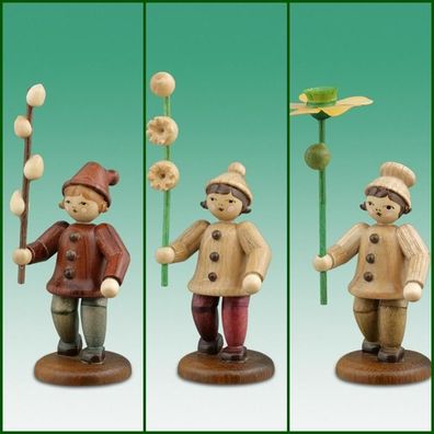 Holzfiguren Blumenkinder natur 3 tlg. Höhe 7cm NEU Ganzjahresfigur Seiffen Erzgeb