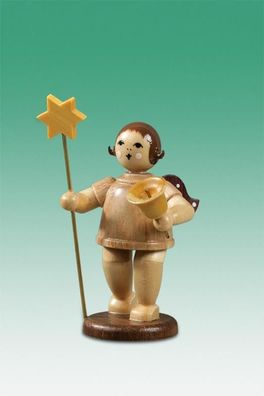 Holzfigur Engel mit Lampion Stern Glocke und Krone natur Höhe 6,5cm NEU Holzengel