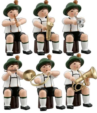 Holzfigur Musikanten mit Hut 6-teilig sitzend Höhe 7cm NEU Ganzjahresfigur Seiffe