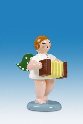 Holzfigur Engel mit Harmonika ohne Krone Höhe 6cm NEU Holzengel Instrument Seiffe
