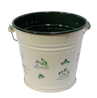 Emaille Eimer Nostalgie Emailleimer Kücheneimer Creme mit Garten Kräuter 6 Liter