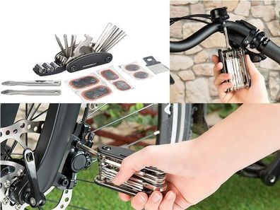 NEU 16in1 Multitool Werkzeug Reparaturset + Flicken für Fahrrad Reifen Schlauch