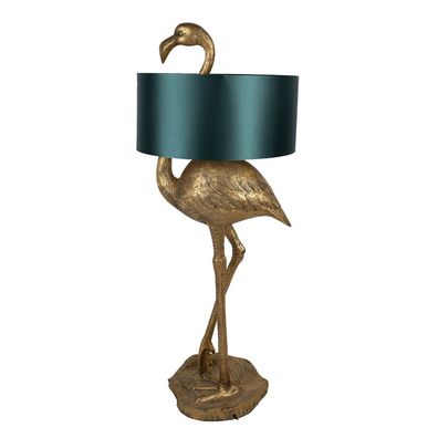 Clayre & Eef Stehlampe Flamingo 55x40x142 cm Goldfarbig Grün Polyresin