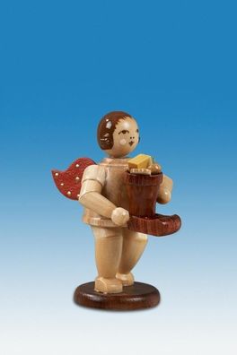 Holzfigur Geschenkeengel mit Nikolausstiefel und Krone natur Höhe 6,5cm NEU Holze