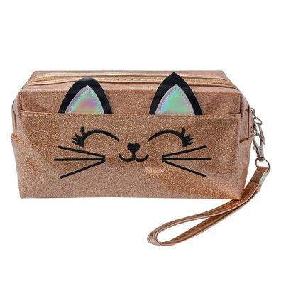 Juleeze Damenkulturtasche Katze 18x10 cm Goldfarbig Synthetisch Rechteck