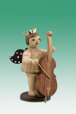 Holzfigur Musikantenengel mit Bassgeige und Krone natur Höhe 6cm NEU Holzengel In