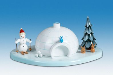 Räucherhaus Iglu mit Schneemann auf Ski BxH 21x14cm NEU Räuchermann Schnee Rauchm