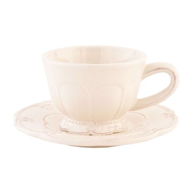 Clayre & Eef Tasse mit Untertasse 150 ml Beige Keramik Rund