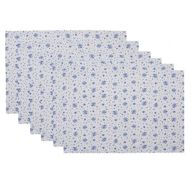 Clayre & Eef Tischsets 6er Set 48x33 cm Weiß Blau Baumwolle Rechteck Rosen