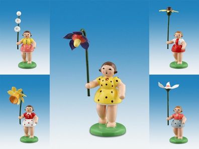 Holzfigur Frühlingsblumenkinder 5-tlg bunt Höhe 7cm NEU Ganzjahresfigur Seiffen E