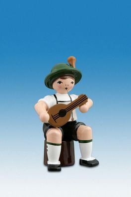 Holzfigur Musikanten mit Hut und Mandoline sitzend Höhe 7cm NEU Ganzjahresfigur S