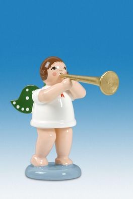 Holzfigur Engel mit Fanfare ohne Krone Höhe 6cm NEU Holzengel Instrument Seiffen