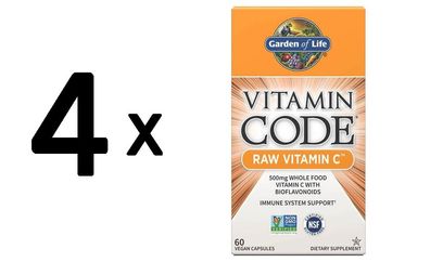 4 x Vitamin Code RAW Vitamin C, 500mg - 60 vcaps