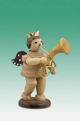 Holzfigur Musikantenengel mit Baritonhorn und Krone natur Höhe 6,5cm NEU Holzenge