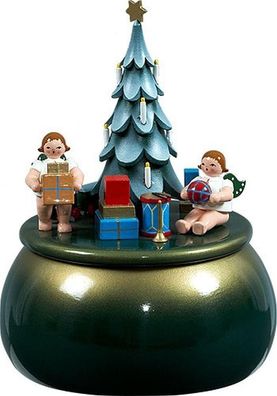 Spieldose Engel am Weihnachtsbaum ØxH 15x20cm NEU Spieluhr Spielwerk Musik Dose F