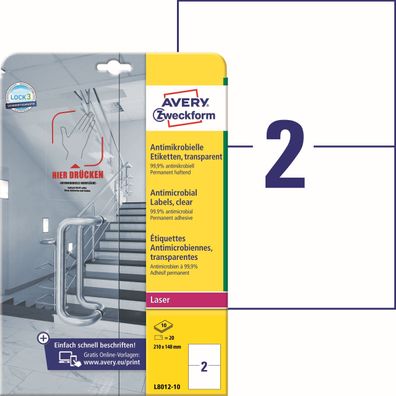 AVERY Zweckform L8012-10 AVERY Zweckform Antimikrobielle Etiketten, 210 x 148 mm