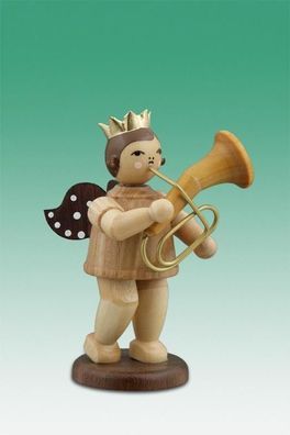 Holzfigur Musikantenengel mit Tenorhorn und Krone natur Höhe 6,5cm NEU Holzengel