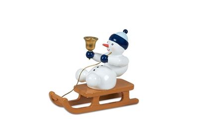 Holzfigur Schneemann auf Schlitten sitzend Höhe 6,5cm NEU Schneemensch Schnee