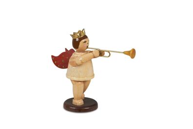 Holzfigur Musikengel mit Aidatrompete ohne Krone Höhe 6,5cm NEU Instrument Bote