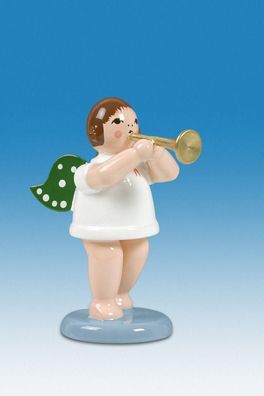 Holzfigur Engel mit Trompete und Krone Höhe 6cm NEU Holzengel Instrument Seiffen