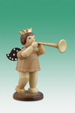 Holzfigur Musikantenengel mit Fanfare und Krone natur Höhe 6,5cm NEU Holzengel In