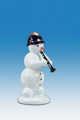 Holzfigur Schneemann Musikant mit Klarinette Höhe 6,5cm NEU Schneemänner Seiffen